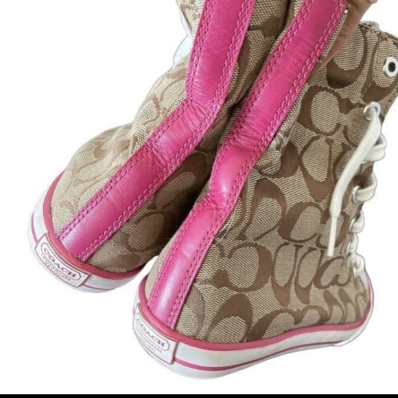 COACH Bonney Poppy Signature Logo Foldover High Top Sneakers EUC - Picture 8 of 11